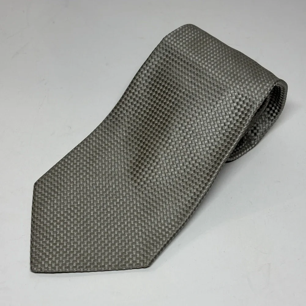 Altea Milano Silk‎ Tie Mens OS Silver Grey Textured Basketweave Italy 100% Silk